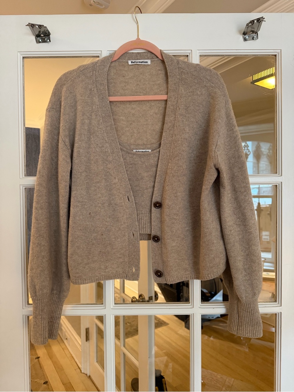 Reformation Taupe/Brown V-Neck Button Cardigan & Top